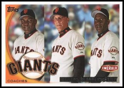 2010 Topps San Francisco Giants Emerald Nuts 30 Hensley Meulens-Tim Flannery-Roberto Kelly (Coaches)